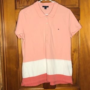 Tommy Hilfiger striped polo shirt peach / white / coral size Large